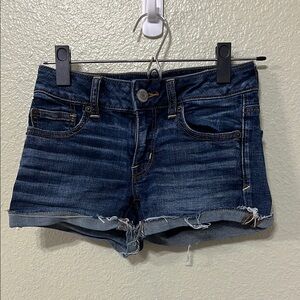American Eagle Blue Jean Shorts with Distressed Hem